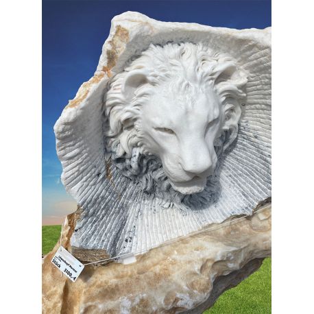 Skulptur Löwenkopf aus weissem Marmor